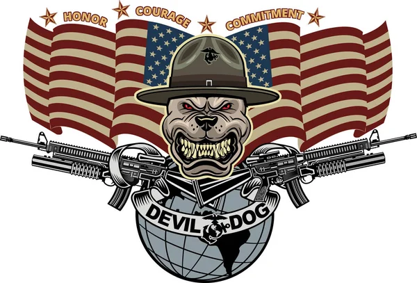 Militär Bulldogg Marinkår Djävulshund — Stock vektor
