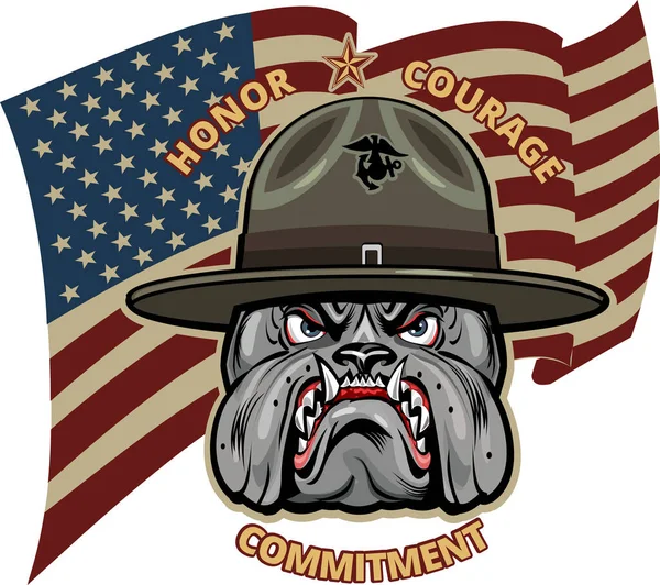 Militar Bulldog Marine Corps Diablo Perro — Vector de stock