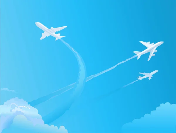 Flygplan Luften Flygplan Med Spår Blå Himmel — Stock vektor