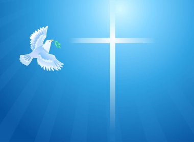 Güvercin Whit Christian Cross. Paskalya. Saflık belirtisi. Haç.