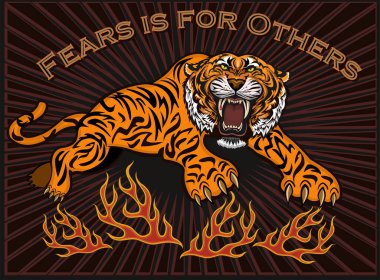 Kızgın kaplan zıplıyor. Renkli tatto