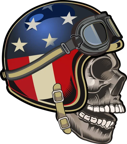 Head Skull Wearing Helmet American Flag Design Print — Archivo Imágenes Vectoriales