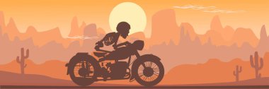 Skeleton biker ride in Arizona. Motorbike ghost rider.