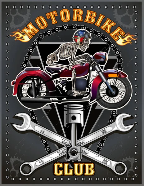 Vintage Biker Koponya Emblémát Motorklub — Stock Vector