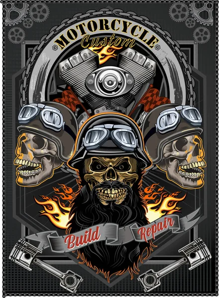 Vintage Biker Skull Emblem Motorcycle Club — Stock Vector