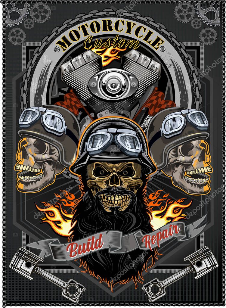 Vintage Biker Skull Emblem. Motorcycle club