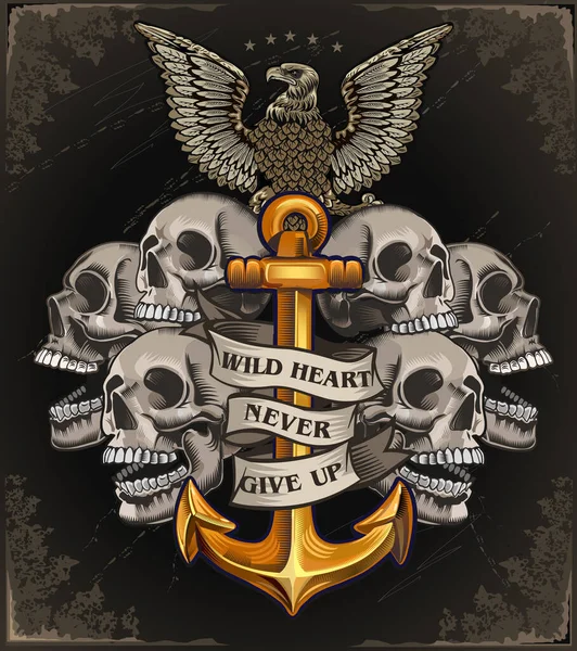 Γραφική Απεικόνιση Κρανίο Άγκυρα Art Shirt Σχεδιασμός Eagle — Διανυσματικό Αρχείο