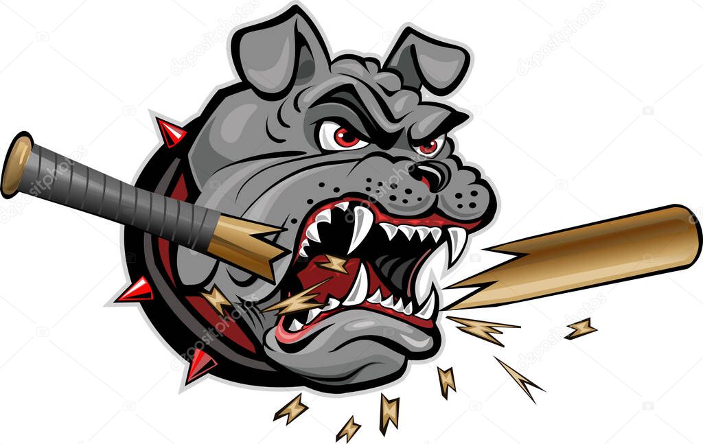 A fierce bulldog breaks a baseball bat