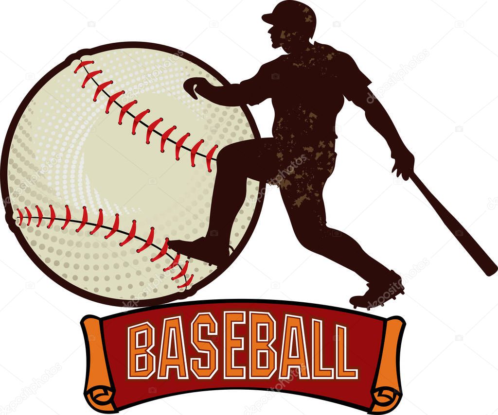 Baseball label. Bat and ball baseball sticker.