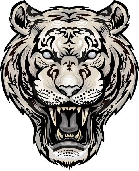 Cara Tigre Tatuagem Tigre Dentes Sabre — Vetor de Stock