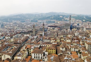 Floransa panoramik ve palazzo vecchio. Floransa, İtalya