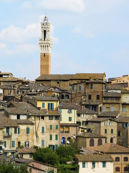 Antika evleri ve mangia kulesi. Siena, İtalya — Stok fotoğraf