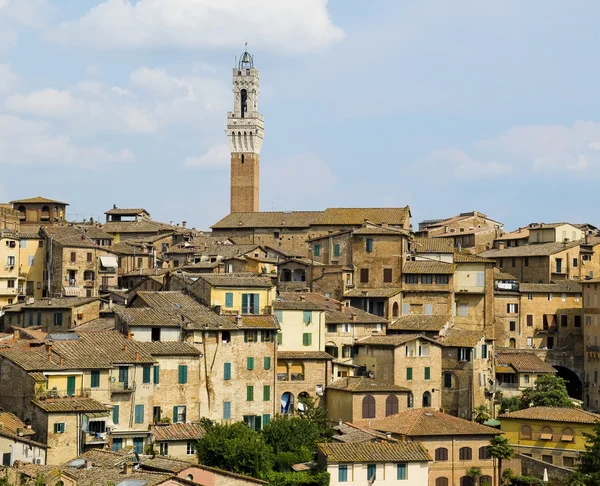 Antika evleri ve mangia kulesi. Siena, İtalya — Stok fotoğraf