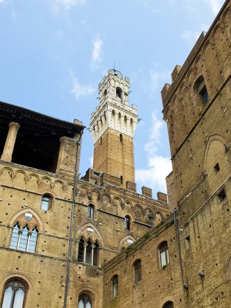 Palazzo pubblico met mangia toren op achtergrond. Siena, Italië — Stockfoto