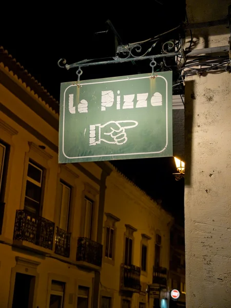 Pizzeria signboard in a european street. — Stock Photo, Image