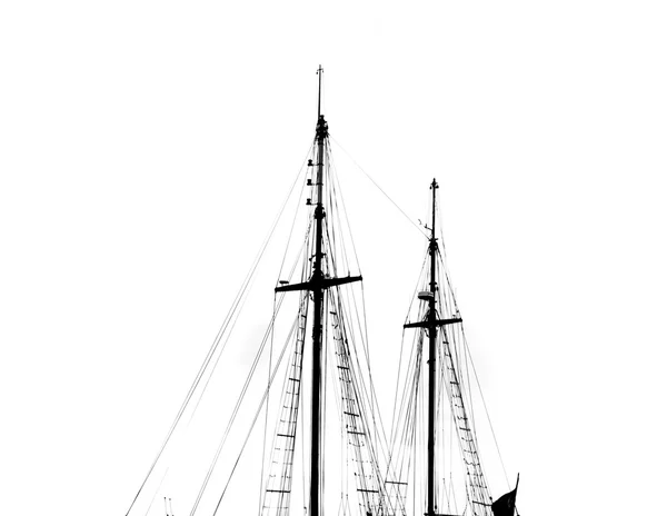 Masts silhouette of a antique caravel. — Stock Photo, Image