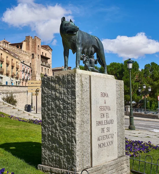 Segovia Spain September 2021 Statue She Wolf Suckling Romulus Remus — Stock Photo, Image