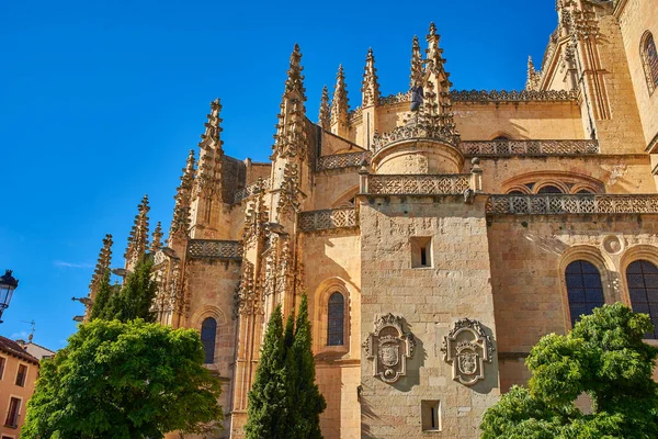 Apse Homlokzati Részletei Segovia Katedrális Katolikus Templom Szentelt Nagyboldogasszony Mária — Stock Fotó