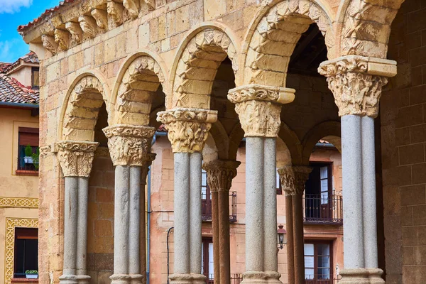 Atrium Detail Romanesque Church San Esteban Capitals Mostly Decorated Medieval — Stock Photo, Image