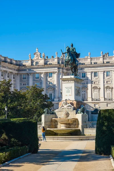 Praça Oriente Madrid Espanha Fachada Leste Palácio Real Madrid Palácio — Fotografia de Stock