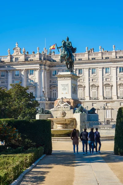 Praça Oriente Madrid Espanha Fachada Leste Palácio Real Madrid Palácio — Fotografia de Stock