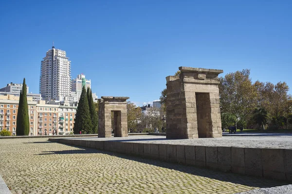 Madrid España Noviembre 2021 Portales Detalle Del Templo Debod Luz —  Fotos de Stock