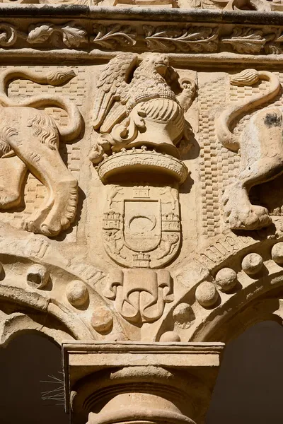 西班牙瓜达拉哈拉 2021年11月19日 露娜之屋的盾牌在狮园的拱门上El Inwonado宫 西班牙瓜达拉哈拉Castilla Mancha — 图库照片