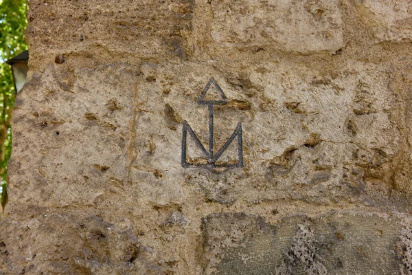 Marca Piedra Tallada Los Sillares Torre Tenorio Palacio Arzobispal Alcalá — Foto de Stock