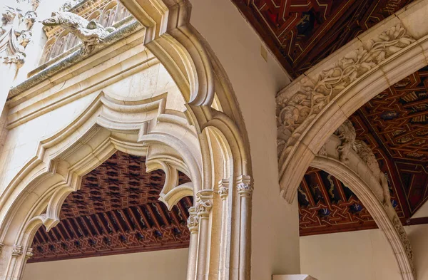Toledo Spain June 2022 Arch Mudejar Ceiling Allegorical Symbols Catholic — Stock Photo, Image