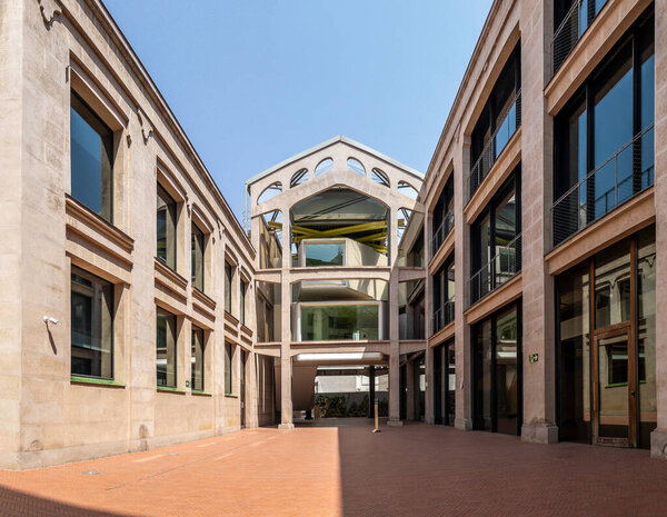 Madrid, Spain - July 14, 2022. Principal facade of the Serreria Belga Cultural Space. Madrid, Spain.