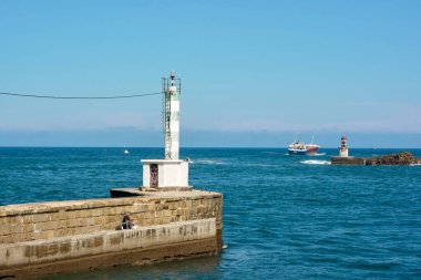 Pasajes, Spain - August 20, 2022. Outer dock of the Port of Pasajes at the mouth of the Pasaia river. Puntas de San Pedro, Pasajes, Gipuzkoa, Basque country, Spain.