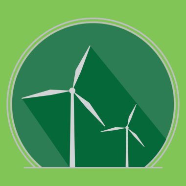 Rüzgar enerjisi logosu. Yeşil enerji konsepti. Rüzgar türbini düz tasarım sembolü. Vektör ve illüstrasyon tasarımı.
