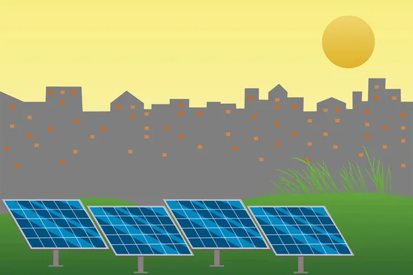 Concepto Recursos Sostenibles Energía Verde Suministro Solar Fotovoltaico Eléctrico Ciudad — Archivo Imágenes Vectoriales