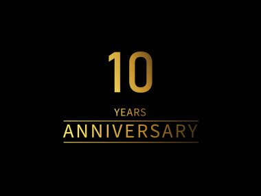 10. yıl dönümü kutlamaları için siyah arka planda altın sayı. Vektör illüstrasyon tasarımı.