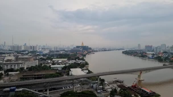 Εναέρια Άποψη Πλάνα Από Cityscape Και Chao Phraya Ποταμού Time — Αρχείο Βίντεο