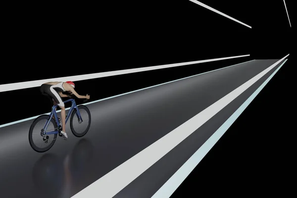 Triatlón Ciclista Ciclista Montar Bicicleta Carretera Túnel Oscuro Con Luz — Foto de Stock