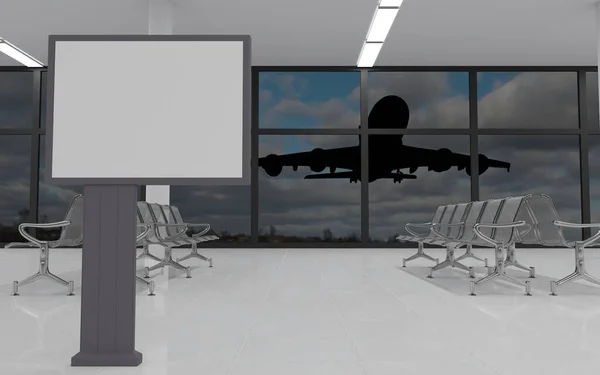 Blank Advertising Billboard Airport Lobby Rendering Image — Stock Photo, Image