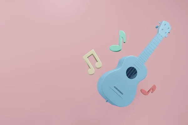 Acoustic Classic Guitar Music Note Pink Background Blue Cartoon Guitar — Fotografia de Stock