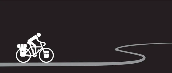 Bicicletta Turismo Ciclistica Con Sacchetti Ciclismo Tenda Sfondo Nero Design — Vettoriale Stock