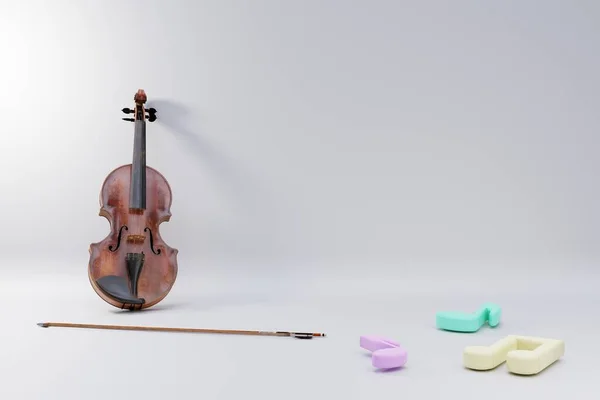 Mall För Musikinstrument Violin Och Noter Musik Med Kopieringsutrymme Vit — Stockfoto