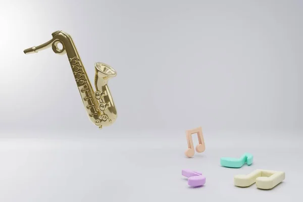 Musical Instrument Template Saxophone Music Notes Copy Space White Background — Fotografia de Stock