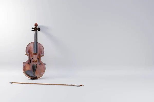 Fiol Vit Bakgrund Mall För Musikinstrument Vintage Violin Med Kopieringsutrymme — Stockfoto