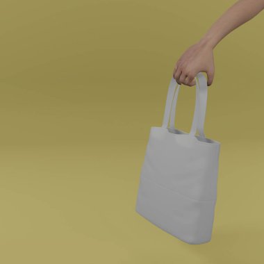 Hand carry white leather bag for template mockup product. 3D illustration image.