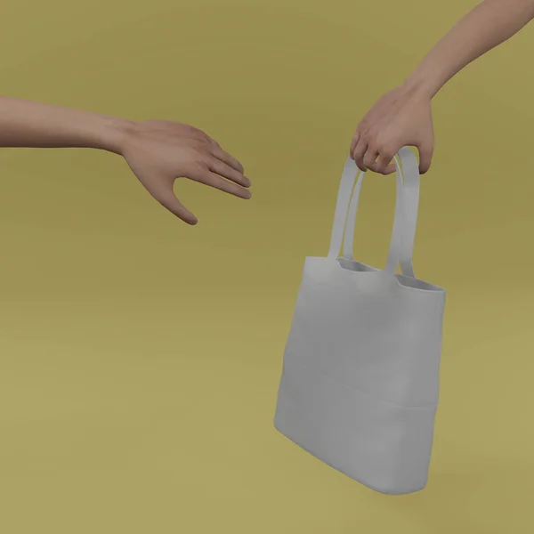 Hand Holding White Leather Bag Giving Another Person Illustration Image — Stock fotografie