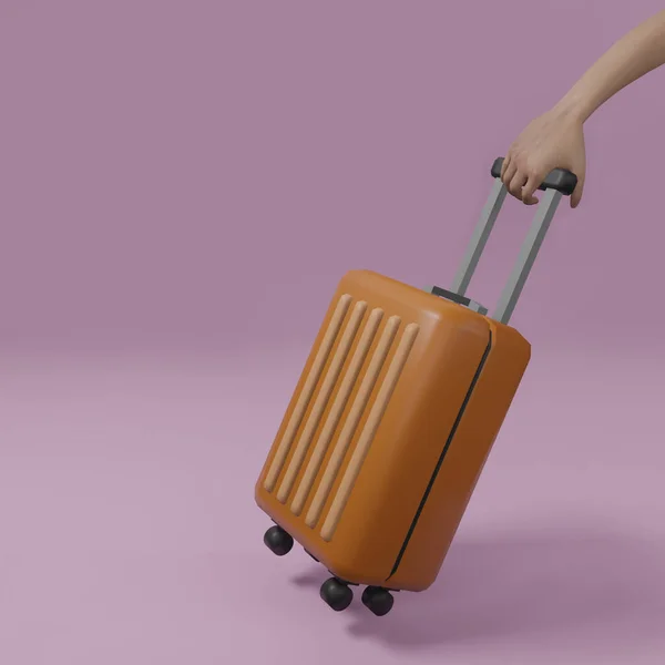 Ταξιδιωτική Ιδέα Επιβάτες Χέρι Κρατώντας Αποσκευές Ροζ Φόντο Εικόνα Εικόνας — Φωτογραφία Αρχείου