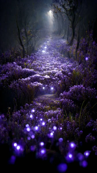 Fantasy Fairy Tale Background Purple Garden Blooming Lavender Field Fabulous — Stockfoto