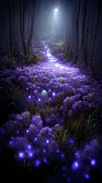 Fantasy Fairy Tale Background Purple Garden Blooming Lavender Field Fabulous — Φωτογραφία Αρχείου