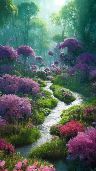 Fantasie Sprookje Bloem Het Bos Achtergrond Prachtige Sprookjesachtige Tuin Achtergrond — Stockfoto