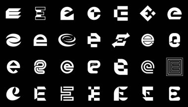 E. Geometrik soyut logoları olan soyut logo koleksiyonu. Simge tasarımı 