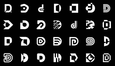D harfli soyut logo koleksiyonu. Geometrik soyut logolar. Simge tasarımı 